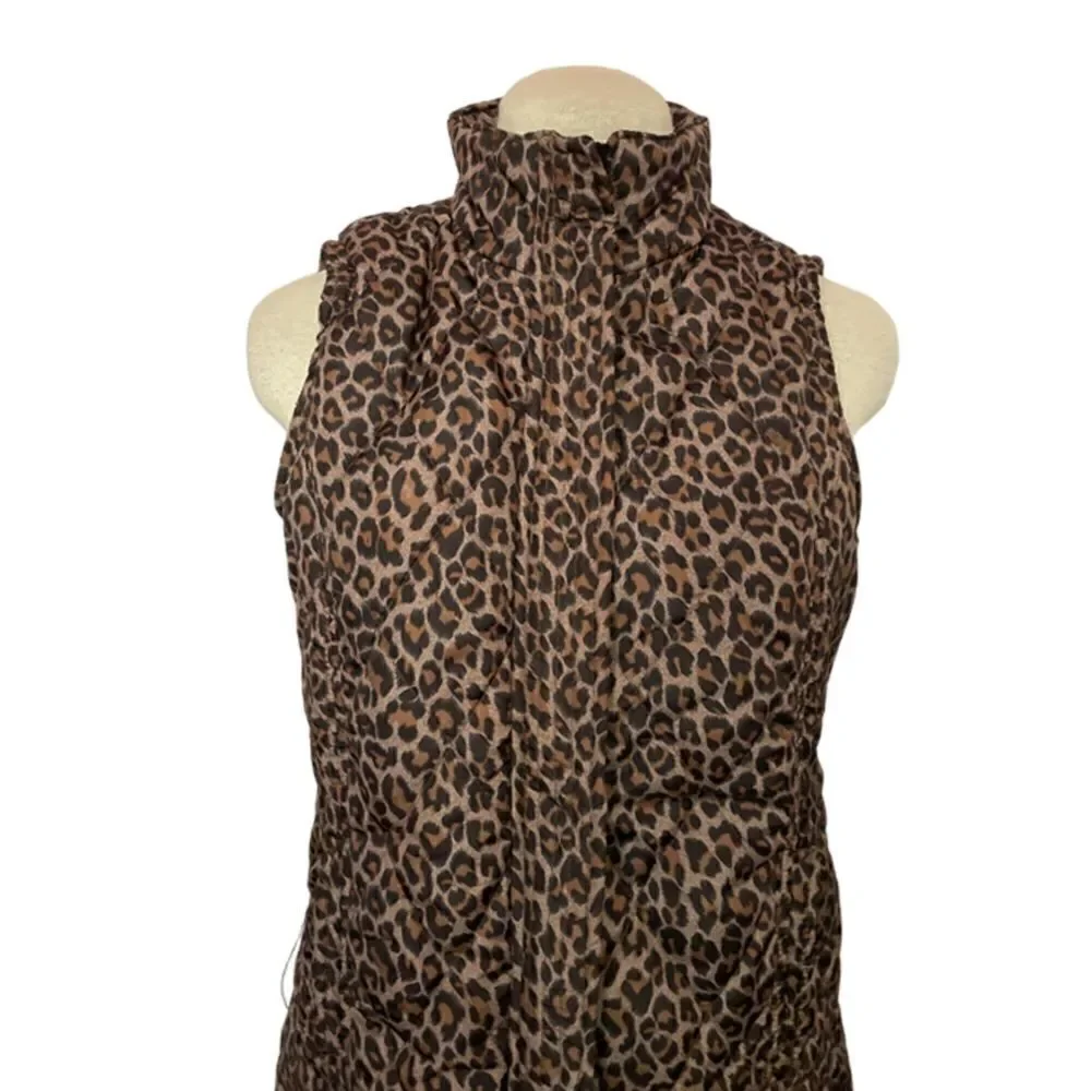 MIFRESIA women's brown leopard print puffer vest - Size S
